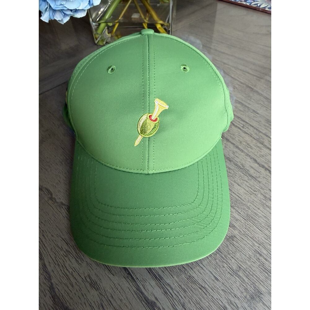 Golfaholics Another Round? Olive Martini Tee Kelly Green Performance Hat NWOT